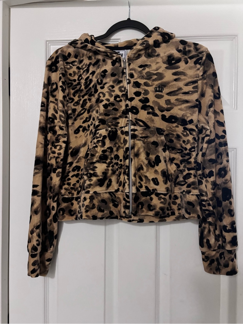Juicy Couture Leopard Print Teddy Zip Hoodie - Tan & Black